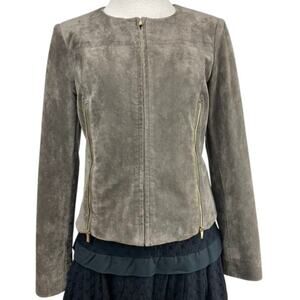 CALVIN KLEIN Faux Taupe Gray Suede Gold Zipper Jacket Coat Womens (8) Minimalist